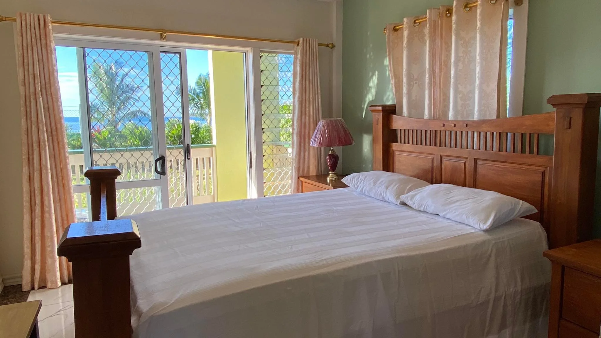 Studio sleeping area with view of the South Pacific Ocean